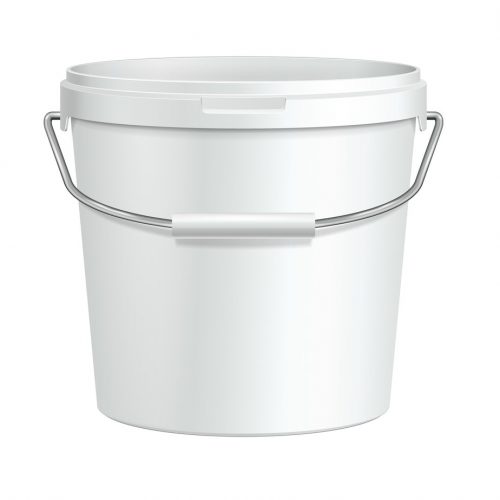 Opened Tall White Tub Paint Plastic Bucket Container With Metal Handle. Plaster, Putty, Toner. Ready For Your Design. Product Packing Vector EPS10